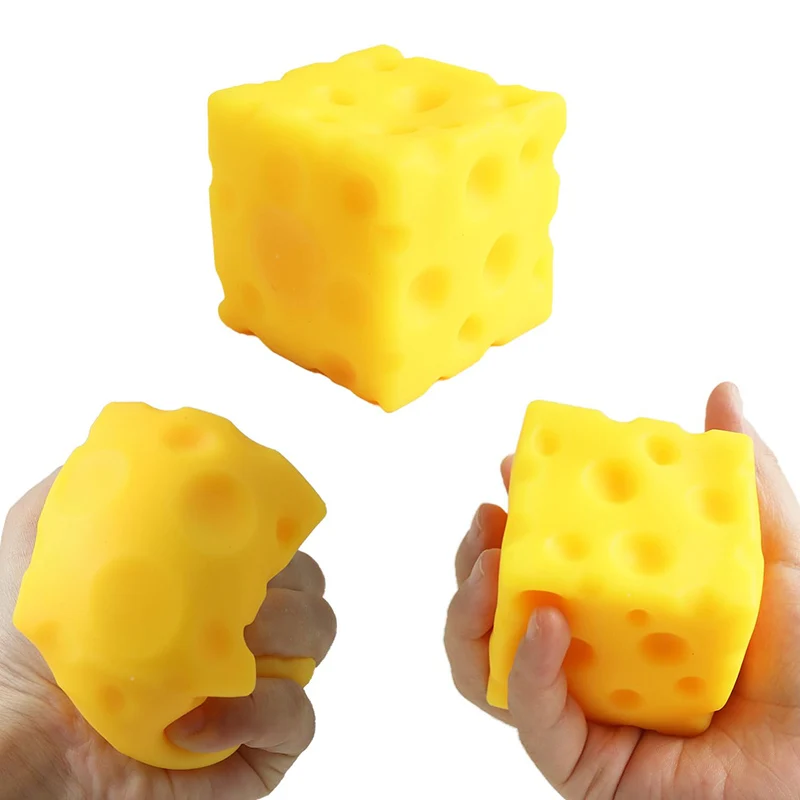 Soft Cheese Squeeze Toy Novelty Bouncing Sensory Fidget Cube for Stress Relief Relaxation Focus Training Fun Rubber Plaything thumbnail 2