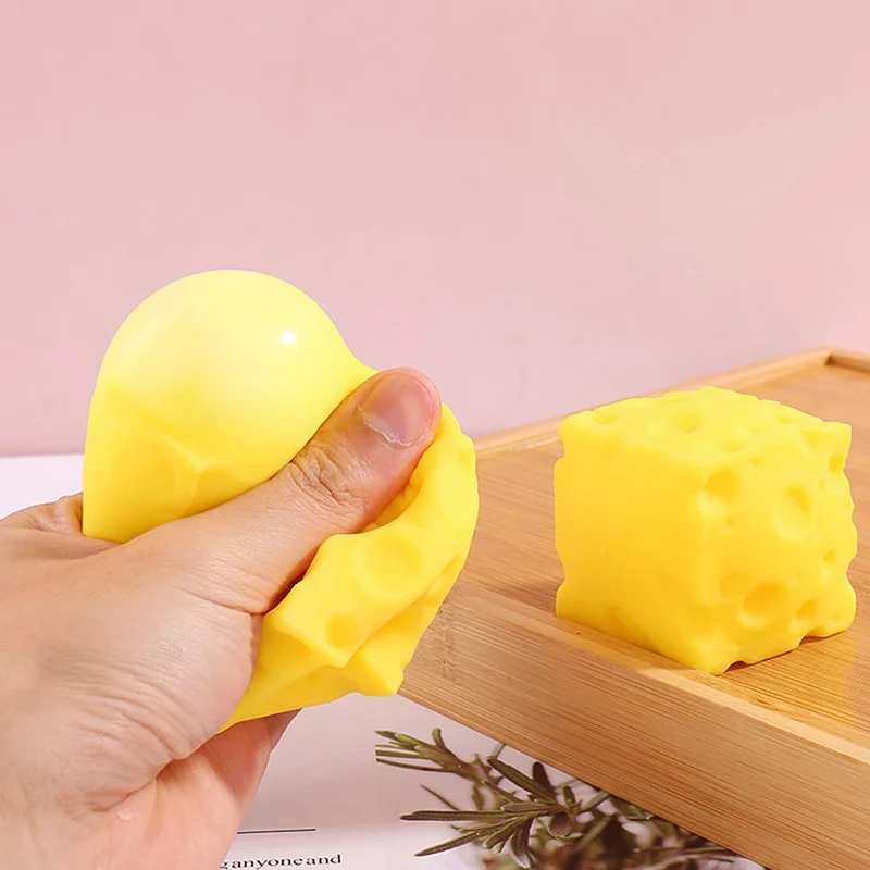Soft Cheese Squeeze Toy Novelty Bouncing Sensory Fidget Cube for Stress Relief Relaxation Focus Training Fun Rubber Plaything thumbnail 5