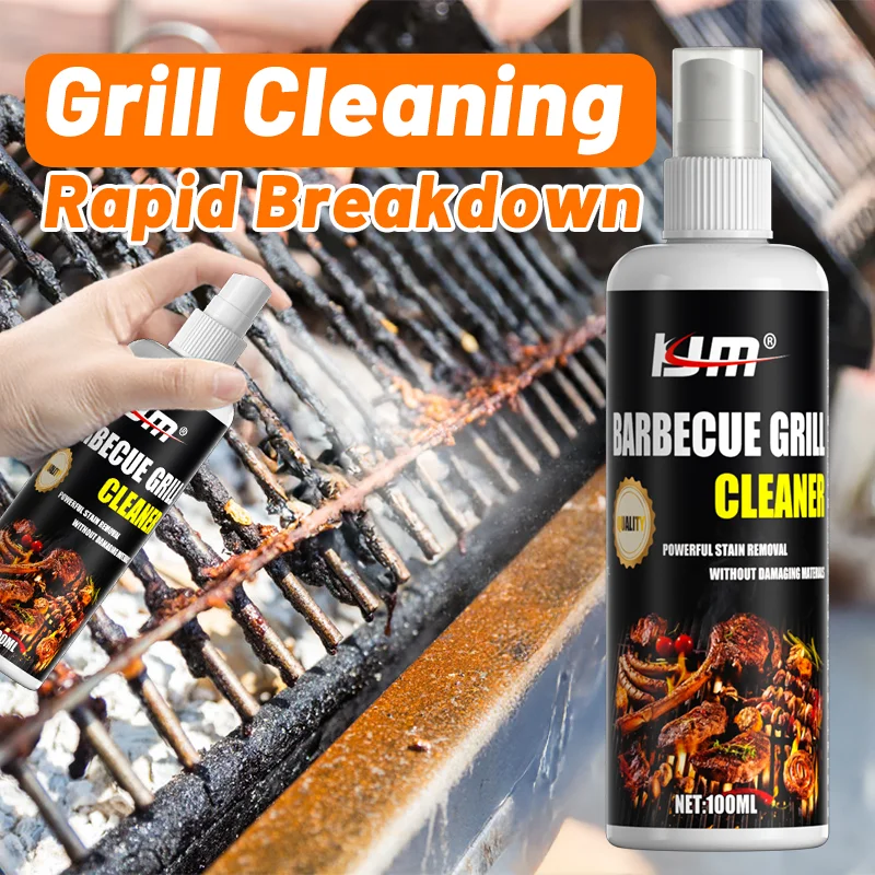KJM 100ML Barbecue Grill Cleaner - Rapid Grease Breakdown Spray, Powerful Stain Removal Without Damaging Grill Surfaces