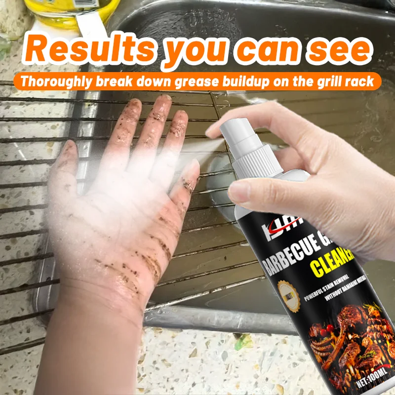 KJM 100ML Barbecue Grill Cleaner - Rapid Grease Breakdown Spray, Powerful Stain Removal Without Damaging Grill Surfaces thumbnail 2