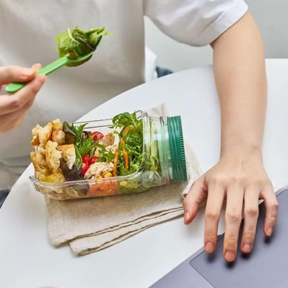 1pc can, side-opening salad making and storage tool, convenient lunch container with seasoning box, suitable for office and trav thumbnail 4