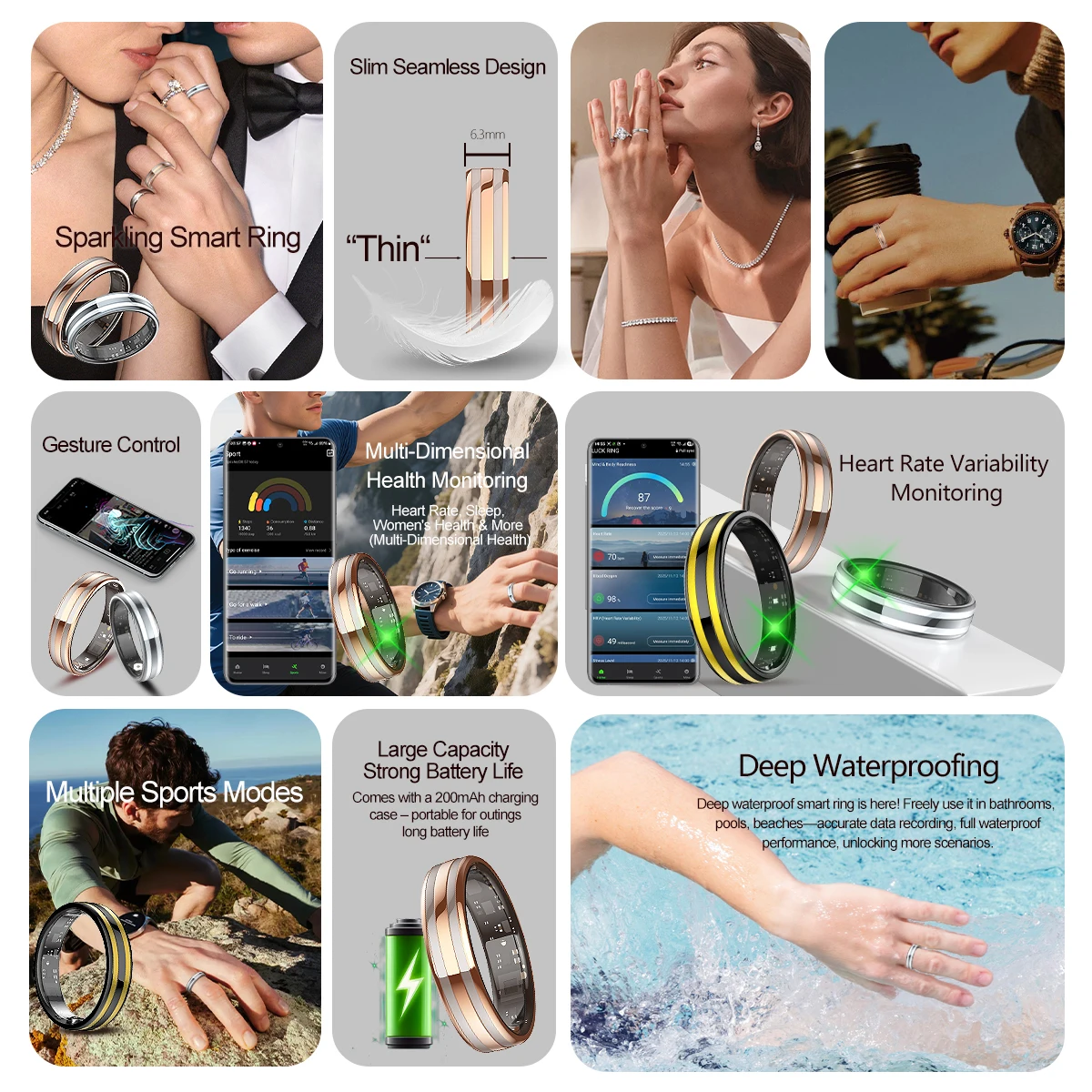 Gesture Sensing Smart Ring Health Monitor Smart Ring Outdoor Waterproof Ring Real HRV Monitor Heart Rate Blood Oxygen Sport Ring thumbnail 6
