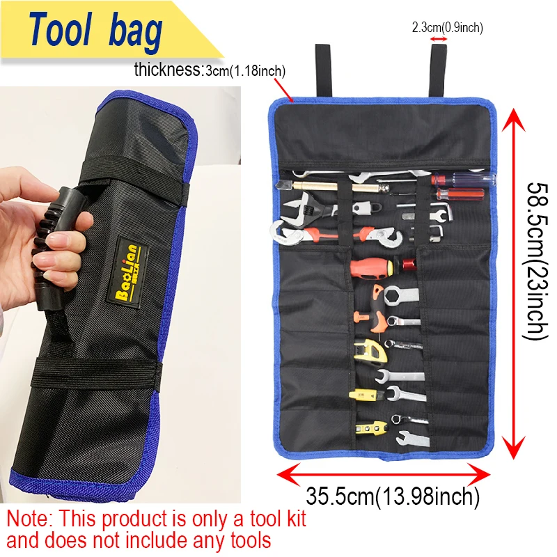 Oxford Canvas Folding Wrench Roll Storage Kit - Waterproof Hammer Electrician Bag Tool Organizer for Home Improvement thumbnail 6