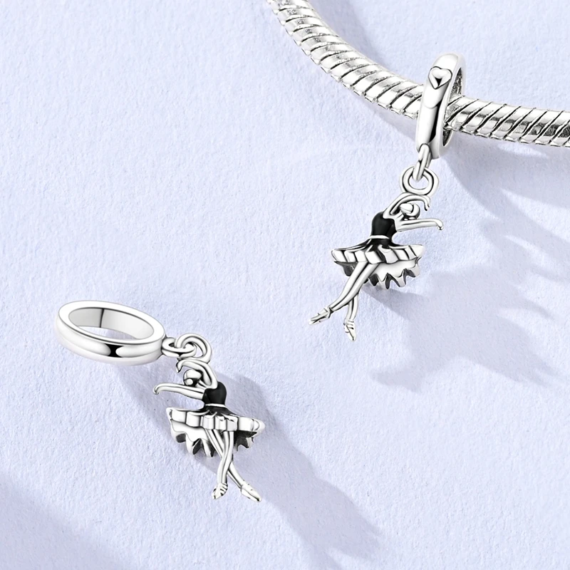 925 Sterling Silver Charms Beads Pendant Ballet Shoes Ballet Girl Charm Fit Original Bracelet DIY Women Jewelry Gift thumbnail 6