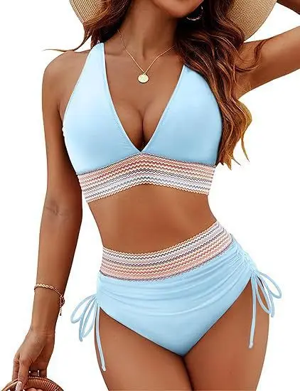 New 2026 Summer Beachwear Women Textured Bikini Set Wide Shoulder Belt Swimwear High Waist Push Up Bathing Suits Female Swimsuit thumbnail 3