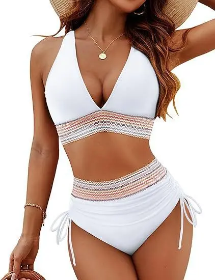 New 2026 Summer Beachwear Women Textured Bikini Set Wide Shoulder Belt Swimwear High Waist Push Up Bathing Suits Female Swimsuit thumbnail 6