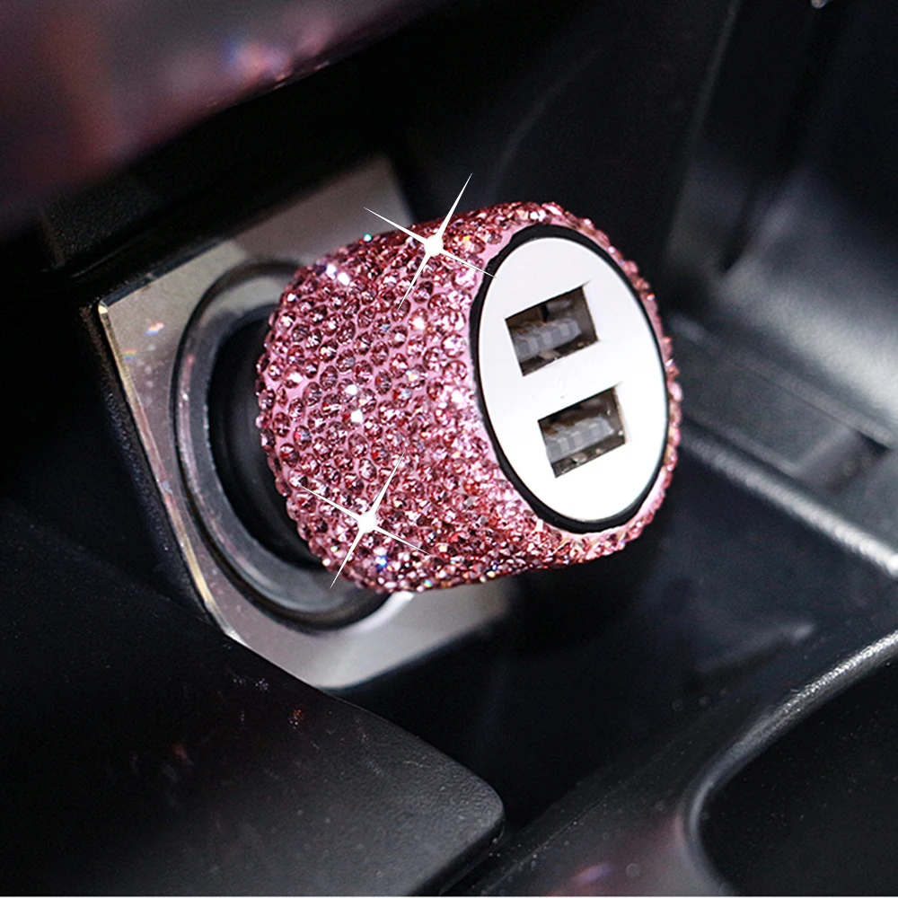 Car Dual USB Charger Port Fast Adapter Car Accessories Interior for Woman Car Bling USB Styling Diamond Car Accessories Interior thumbnail 3