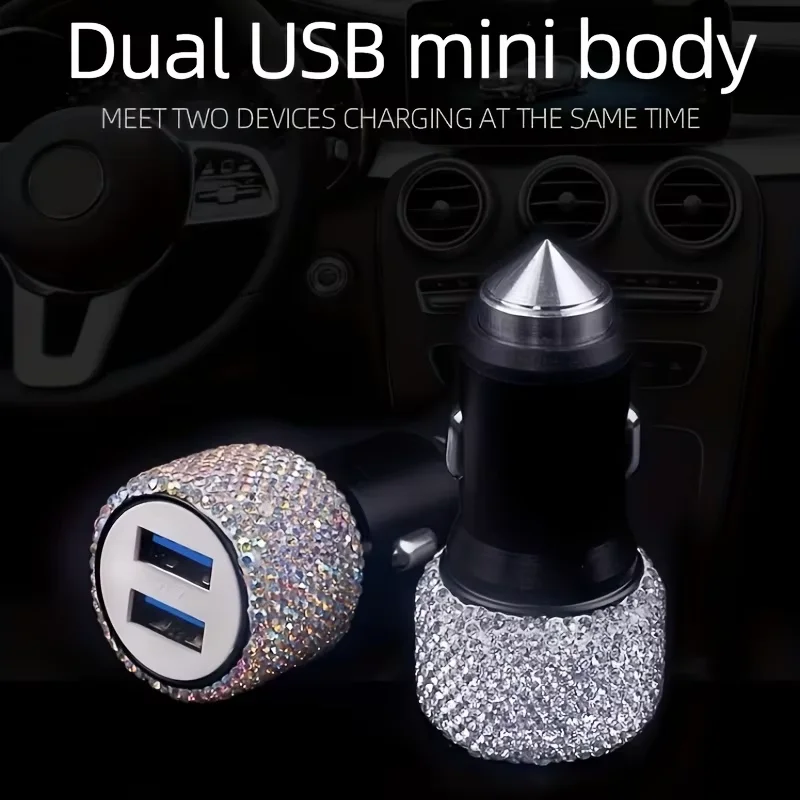 Car Dual USB Charger Port Fast Adapter Car Accessories Interior for Woman Car Bling USB Styling Diamond Car Accessories Interior thumbnail 6