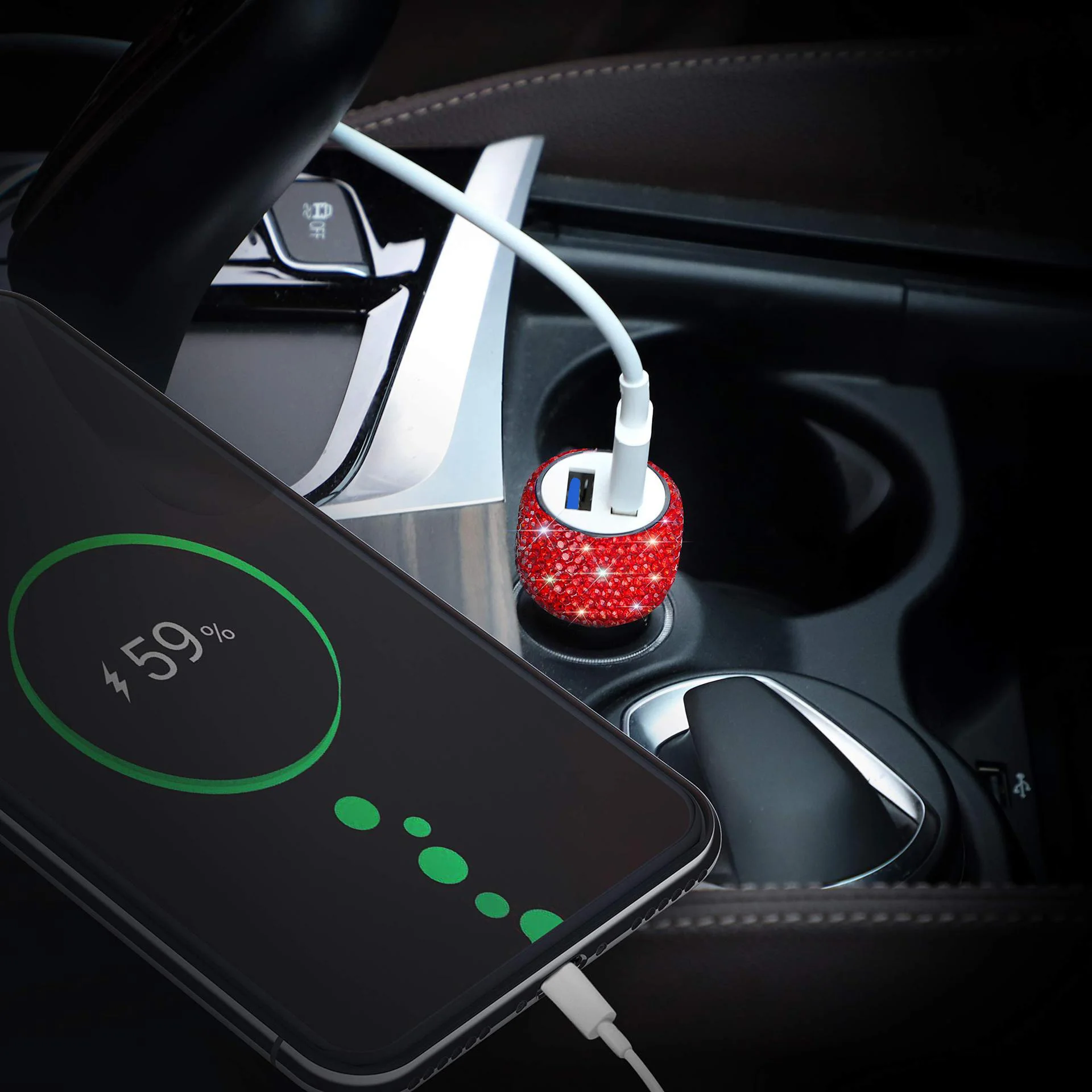 Car Dual USB Charger Port Fast Adapter Car Accessories Interior for Woman Car Bling USB Styling Diamond Car Accessories Interior thumbnail 5