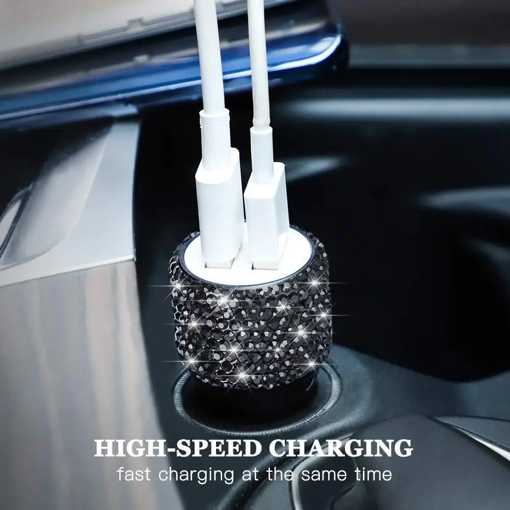 Car Dual USB Charger Port Fast Adapter Car Accessories Interior for Woman Car Bling USB Styling Diamond Car Accessories Interior thumbnail 4