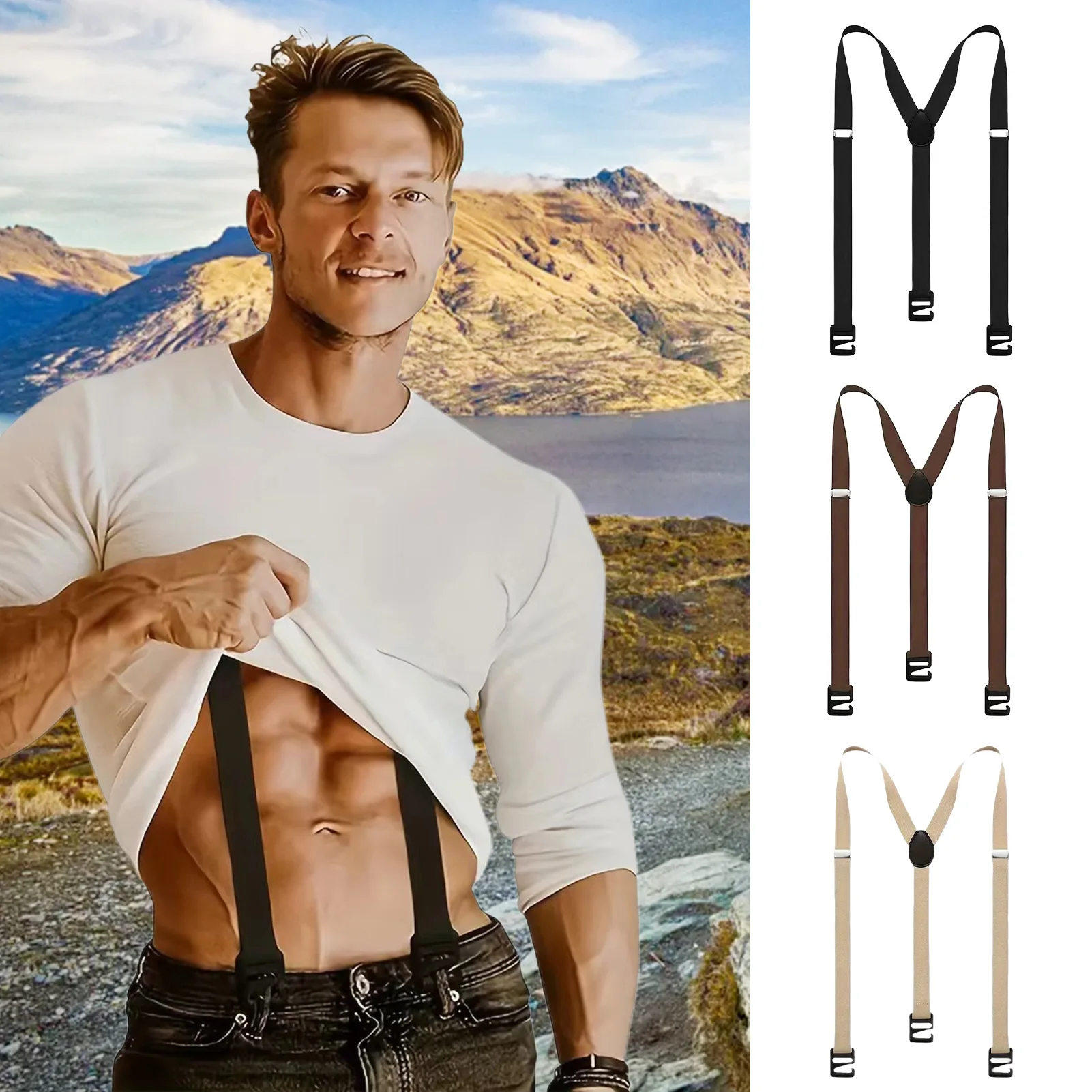 Premium Suspenders Clip-on Y-Back Elastic Belt for Snowboarding Climbing Trekking Men's Winter Gear Fashion Accessories