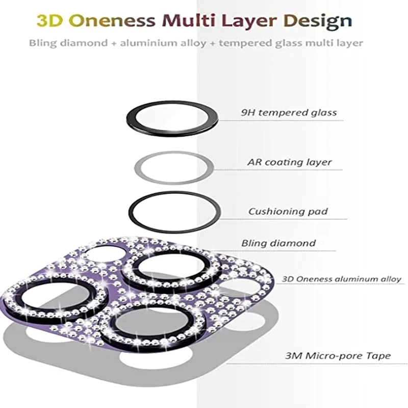 Full Diamond Camera Protection For iPhone 17 16 15 14 13 Pro Max Air Plus Lens Cover Glitter Protector Camara Scratch-resistant thumbnail 3