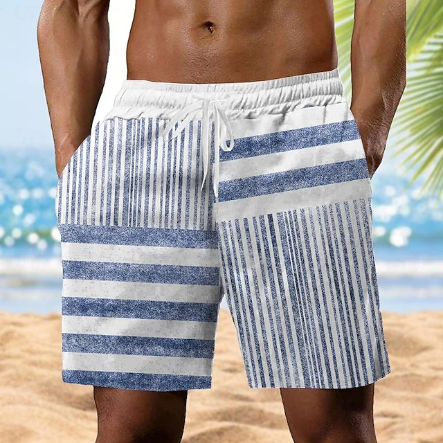 2026 Men Women Stripe Simple Beach Swim Shorts Summer Quick Drying Casual Loose Fit Shorts For Hawaiian Vacation Party Surfing thumbnail 2
