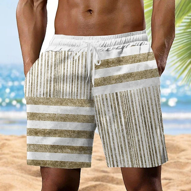 2026 Men Women Stripe Simple Beach Swim Shorts Summer Quick Drying Casual Loose Fit Shorts For Hawaiian Vacation Party Surfing
