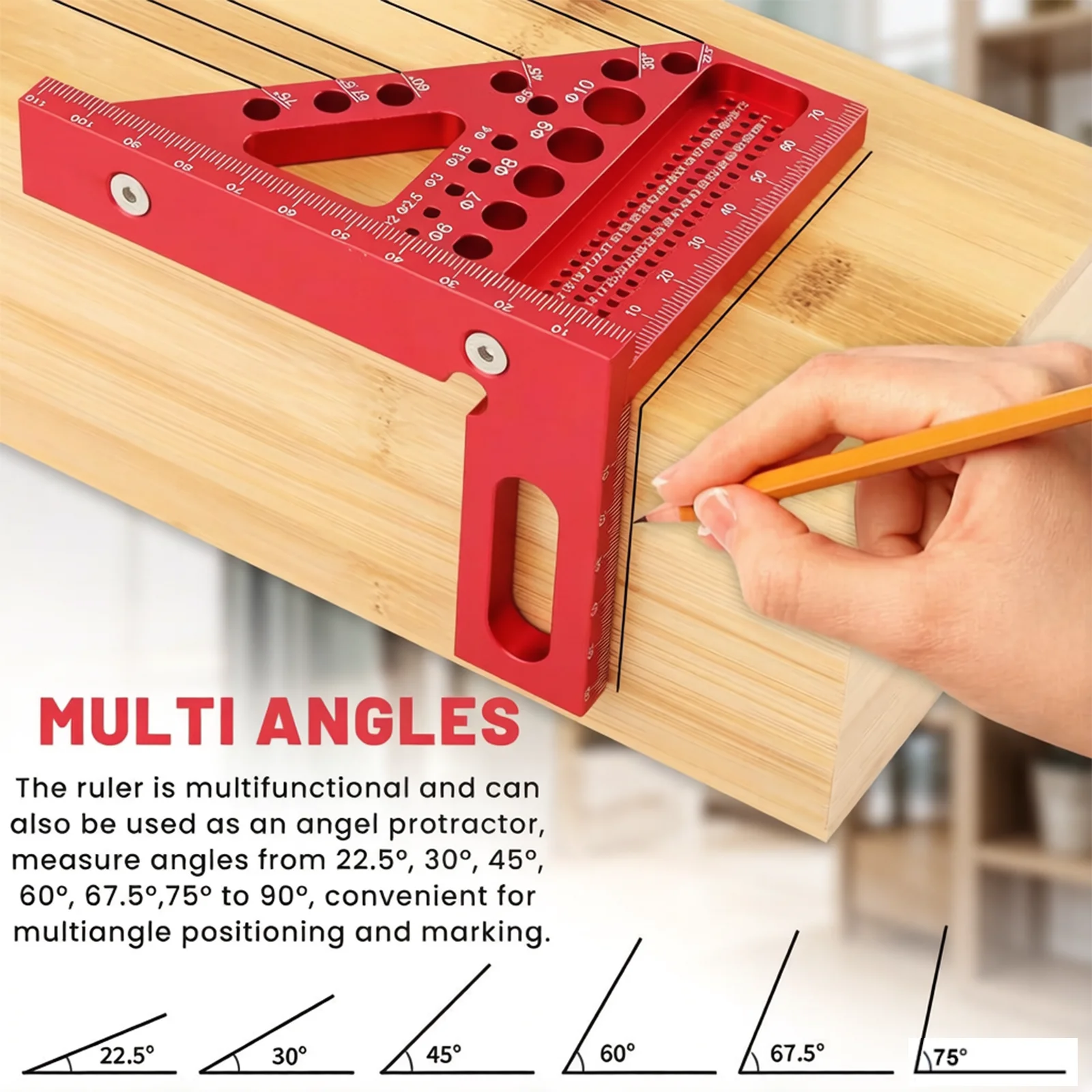 Precision Combination Square Tool for Woodworking - Multi-Angle Measuring Ruler with Protractor, Framing for DIY, Carpentry thumbnail 4