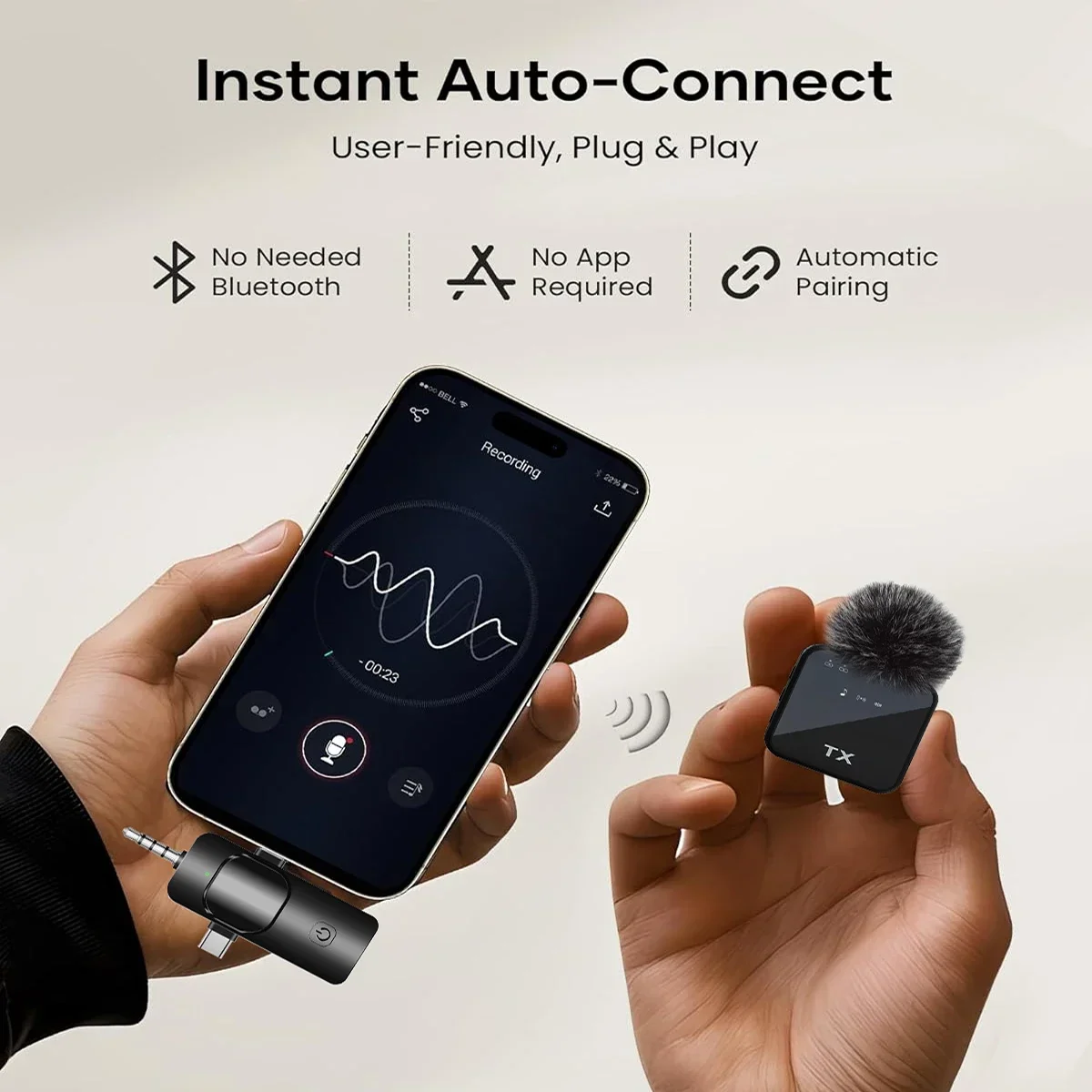 3in1 Wireless Lavalier Microphone for Camera,Android,iPhone,Microphone for Video Recording Recording Podcast Noise Reduction Mic thumbnail 6