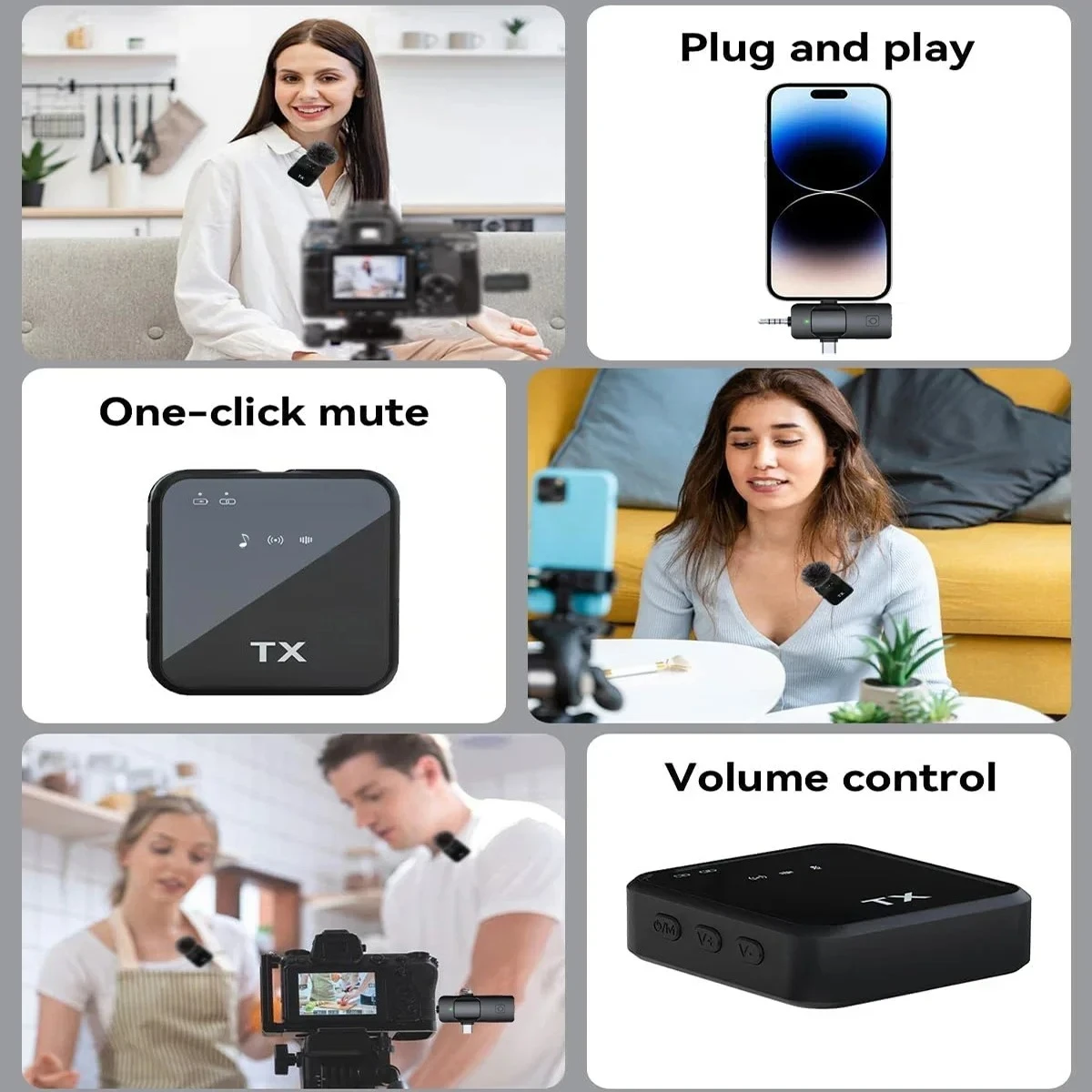 3in1 Wireless Lavalier Microphone for Camera,Android,iPhone,Microphone for Video Recording Recording Podcast Noise Reduction Mic thumbnail 5
