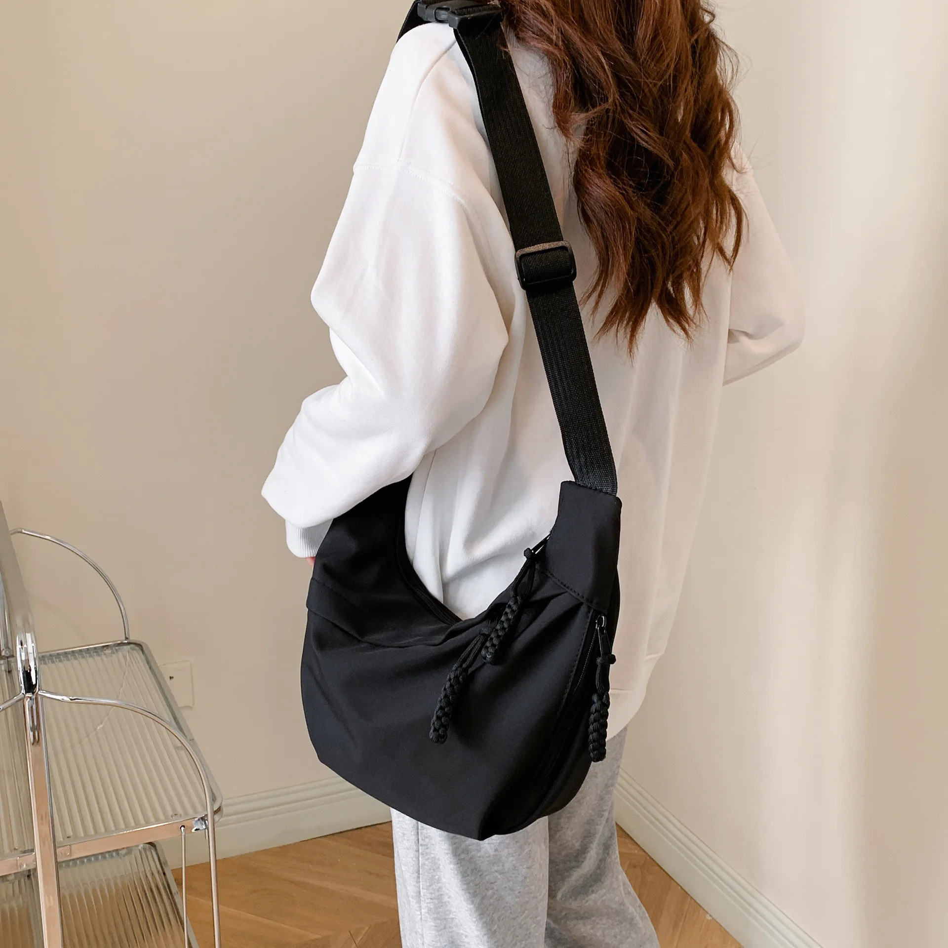 Homefish Nylon Hobos Crossbody Bags Solid Casual Zipper Bags 2024 Fashion High Capacity Solid Color Single Shoulder Totes Bag thumbnail 4