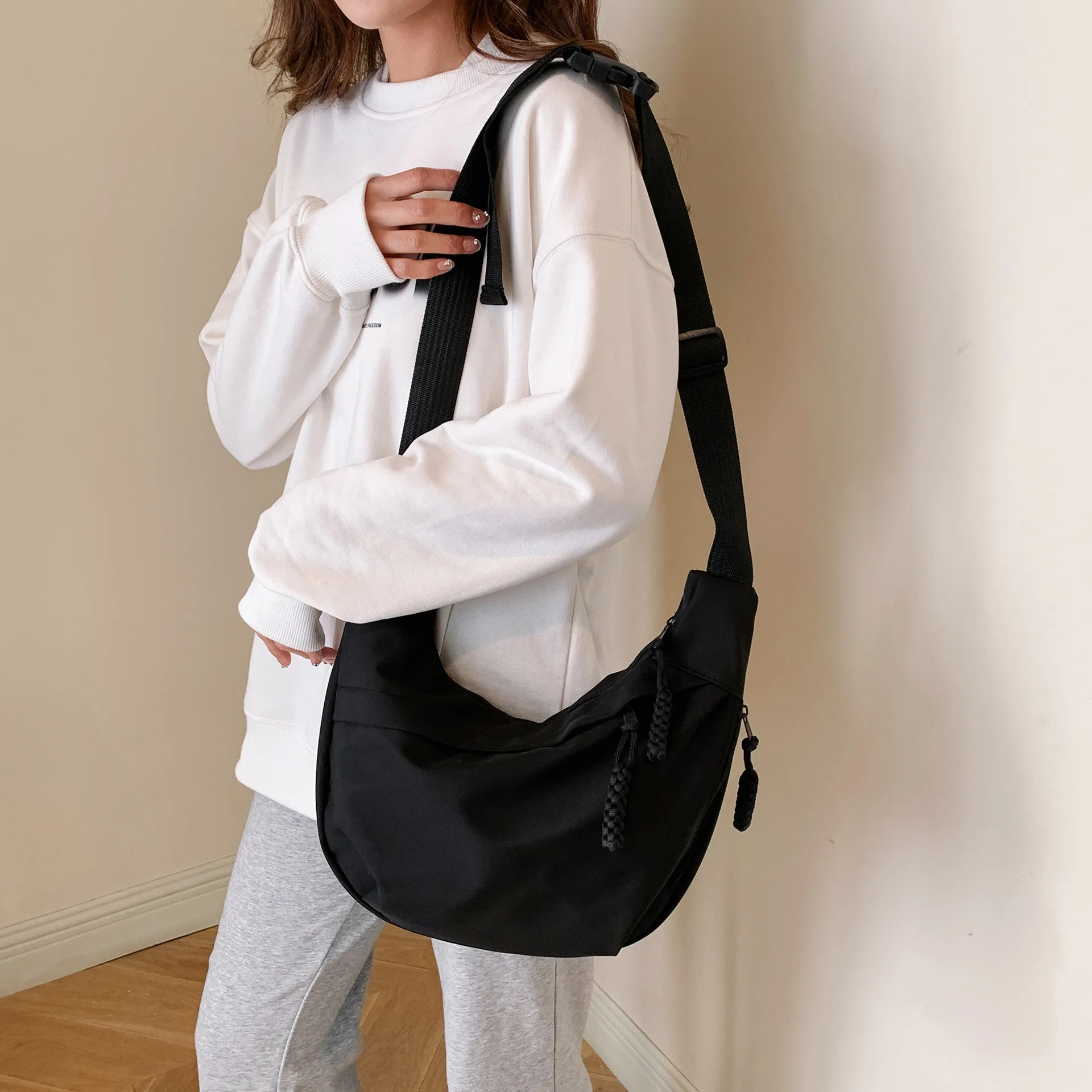 Homefish Nylon Hobos Crossbody Bags Solid Casual Zipper Bags 2024 Fashion High Capacity Solid Color Single Shoulder Totes Bag thumbnail 3
