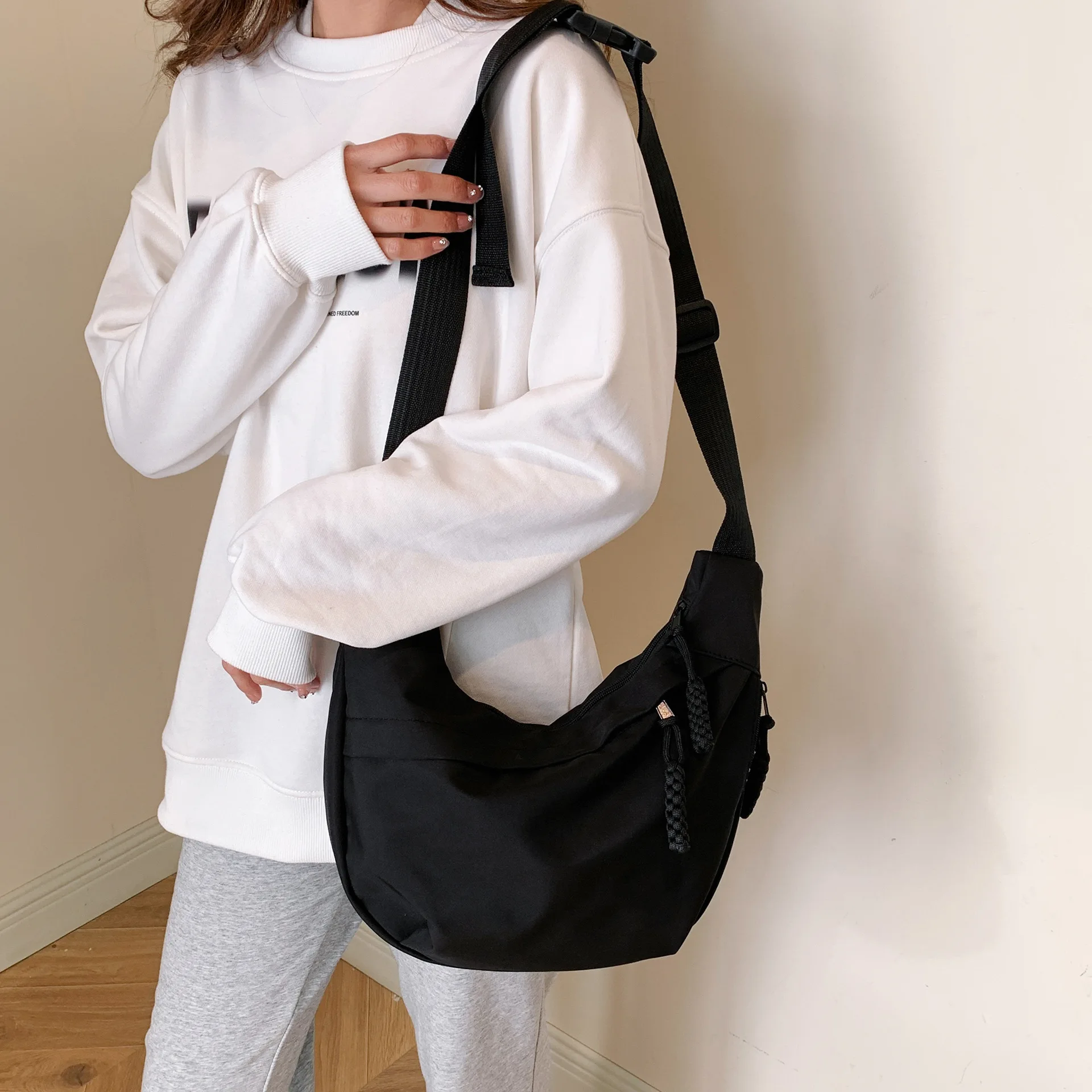 Homefish Nylon Hobos Crossbody Bags Solid Casual Zipper Bags 2024 Fashion High Capacity Solid Color Single Shoulder Totes Bag thumbnail 5