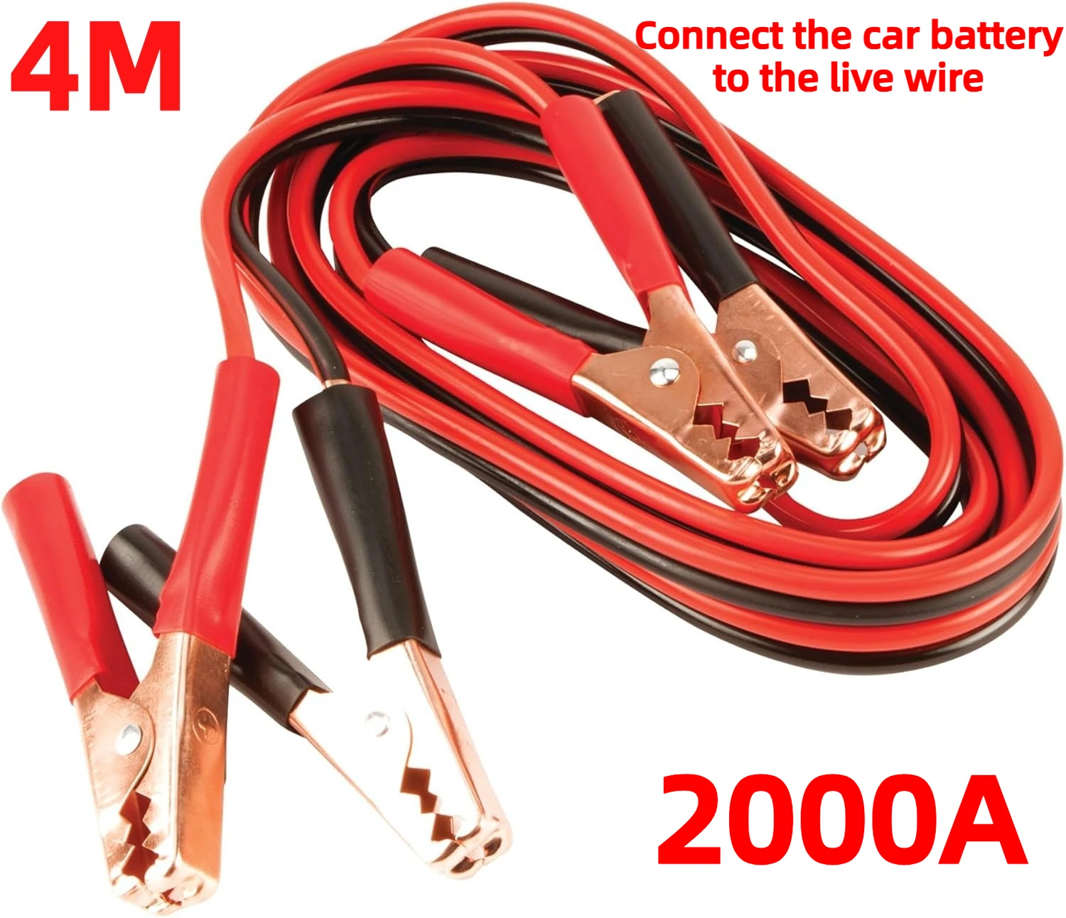 4M 2000A Heavy Duty Car Battery Booster Cables Jumper Leads Insulated Clamps Universal for SUV Truck Van Emergency Jump Starter