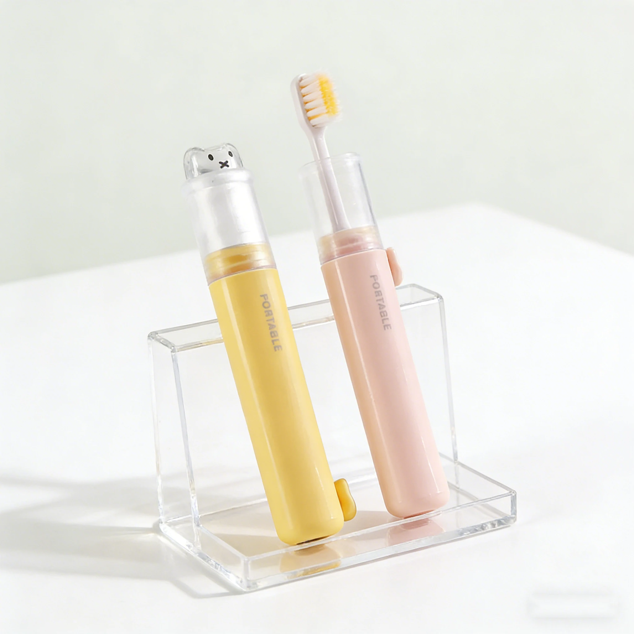 Cute 2 In 1 Foldable Travel Toothbrush Portable Toothpaste Storage Soft Bristle Toothbrush with Bear Dust Cover Macaron Colors thumbnail 5