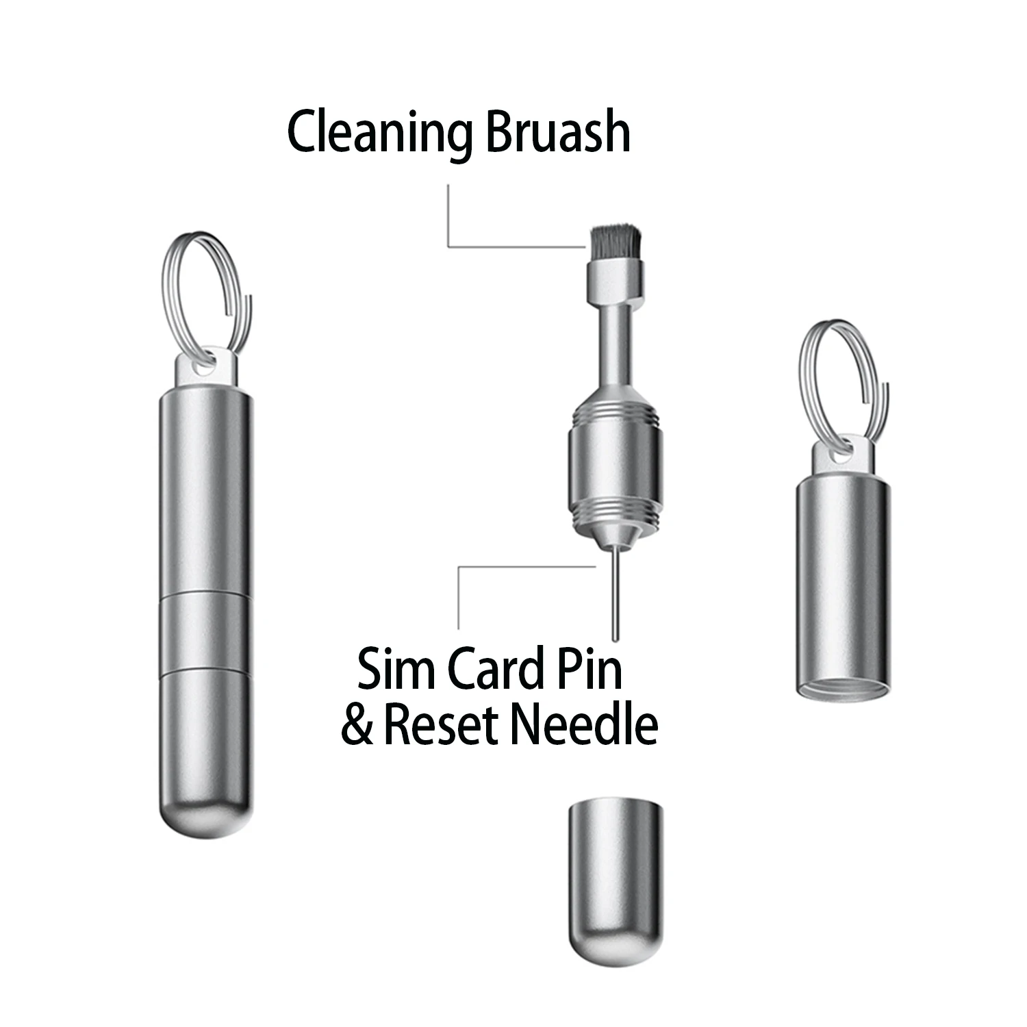 SIM Card Tray Removal Tool with Cleaning Brush, 2 in 1 Portable Keychain Eject Pins Reset Needle & Cleaning Pen for cell phone. thumbnail 2