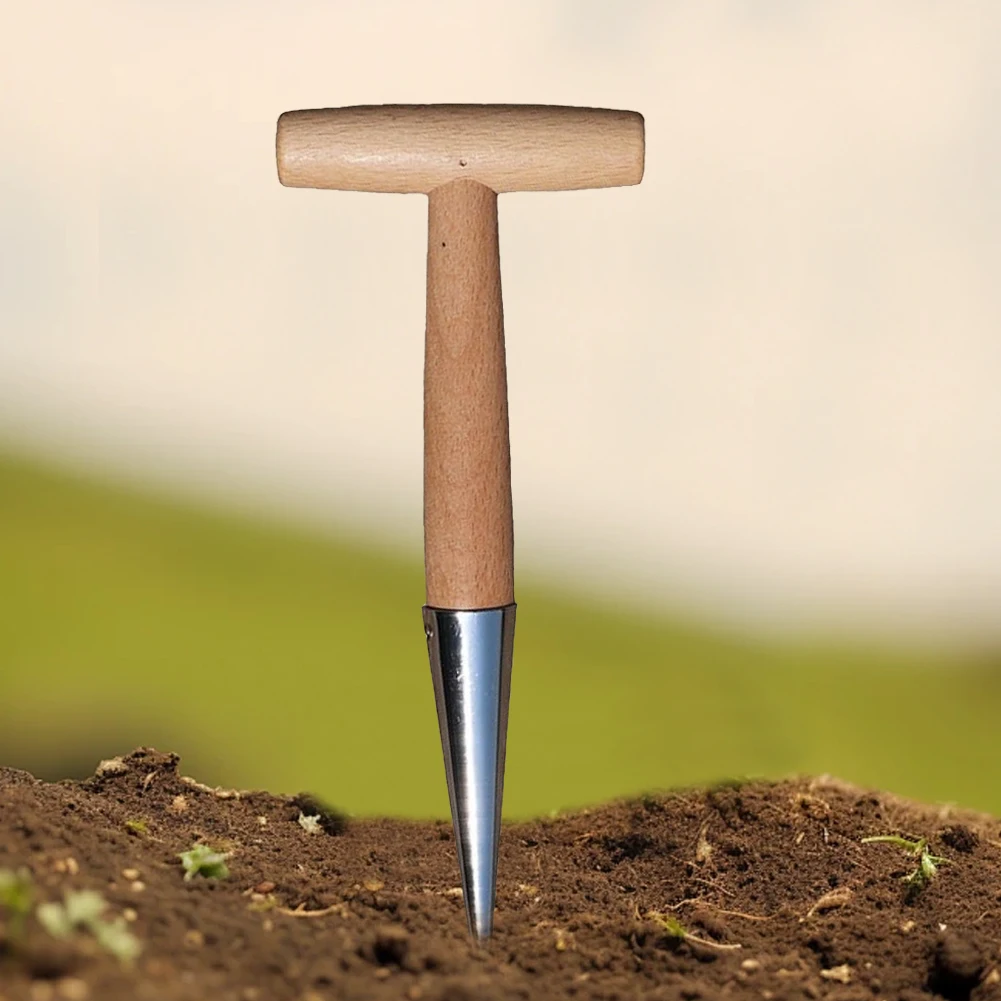 Hand Dibber Garden Tool Stainless Steel Garden Dibber With Wood Handle for Sowing Transplanting Planting Bulb Digging thumbnail 4