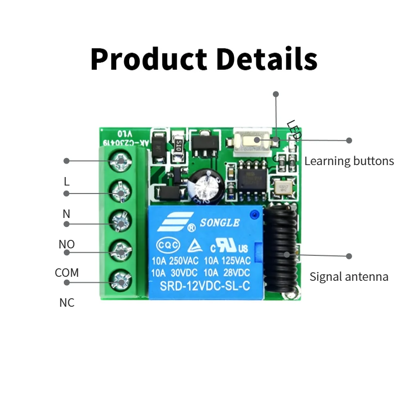 433Mhz Remote Control Wireless Switch DC 12V 1CH RF 10A Relay Receiver and 2CH Transmitter For Door Electromagnetic Lock thumbnail 2