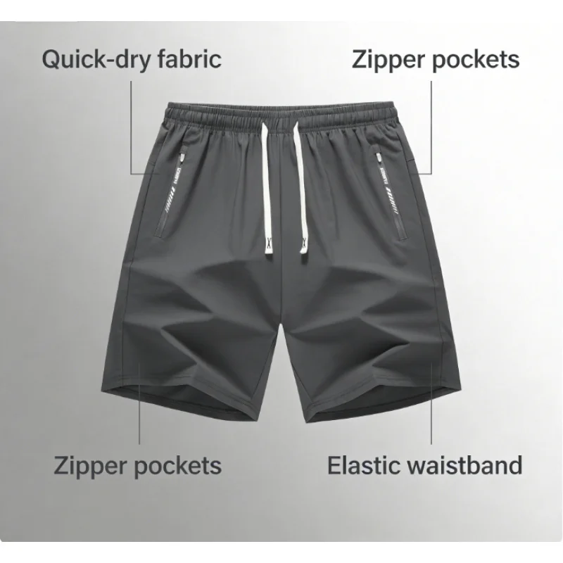 Lightweight Comfortable Athletic Shorts Quick Dry Moisture Wicking Fabric Zipper Pockets Elastic Waist for Outdoor Sports Runnin thumbnail 2