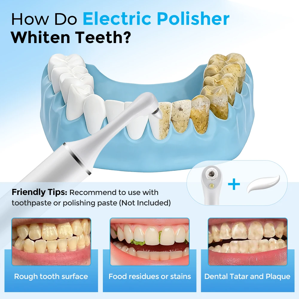 1200RPM Electric Tooth Polisher Teeth Whitening Cleaner 5 Modes with 5 or 6 Brush Heads LED Light Plaque Dental Tartar Remover thumbnail 2