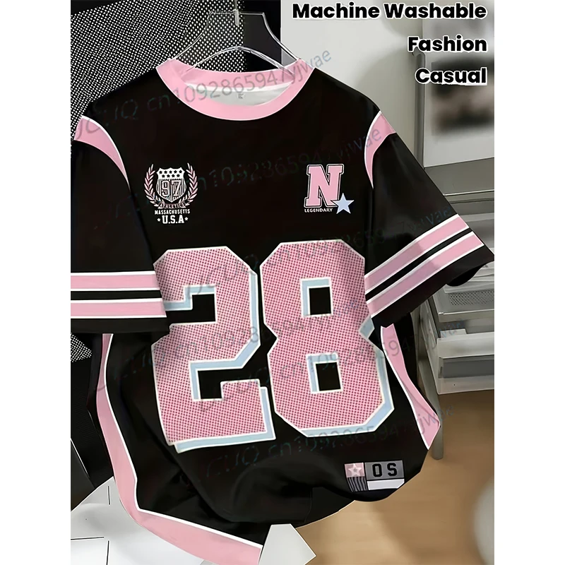 Summer New Women Men Number 28 Personality American Jersey Casual Digital Print T Shirt Black Pink Short Sleeve Beach Tshirt thumbnail 6