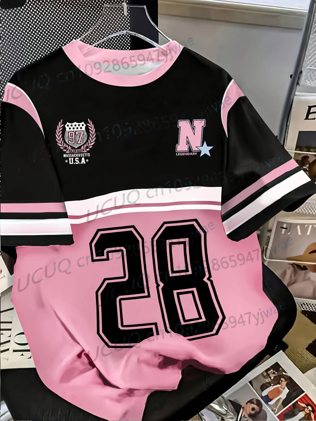 Summer New Women Men Number 28 Personality American Jersey Casual Digital Print T Shirt Black Pink Short Sleeve Beach Tshirt thumbnail 3