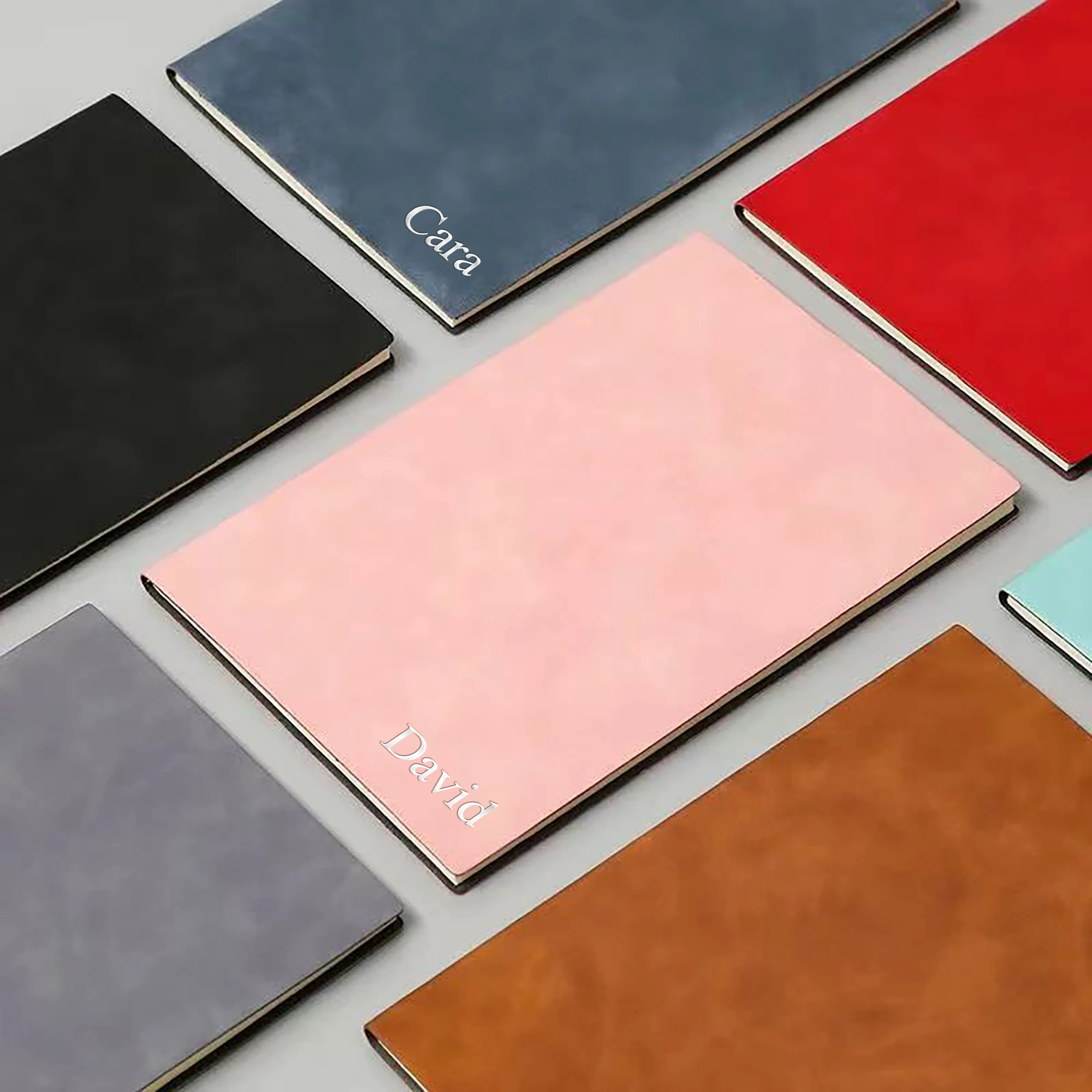 Personalized Custom NoteBook 3D Silvery Engraving Name Minimalist Notebook Faux Leather A5 Soft Cover with Bookmarks thumbnail 3