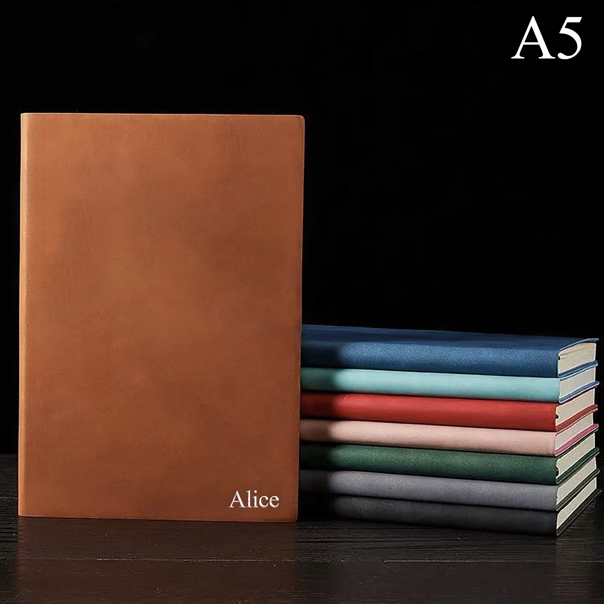 Personalized Custom NoteBook 3D Silvery Engraving Name Minimalist Notebook Faux Leather A5 Soft Cover with Bookmarks thumbnail 5