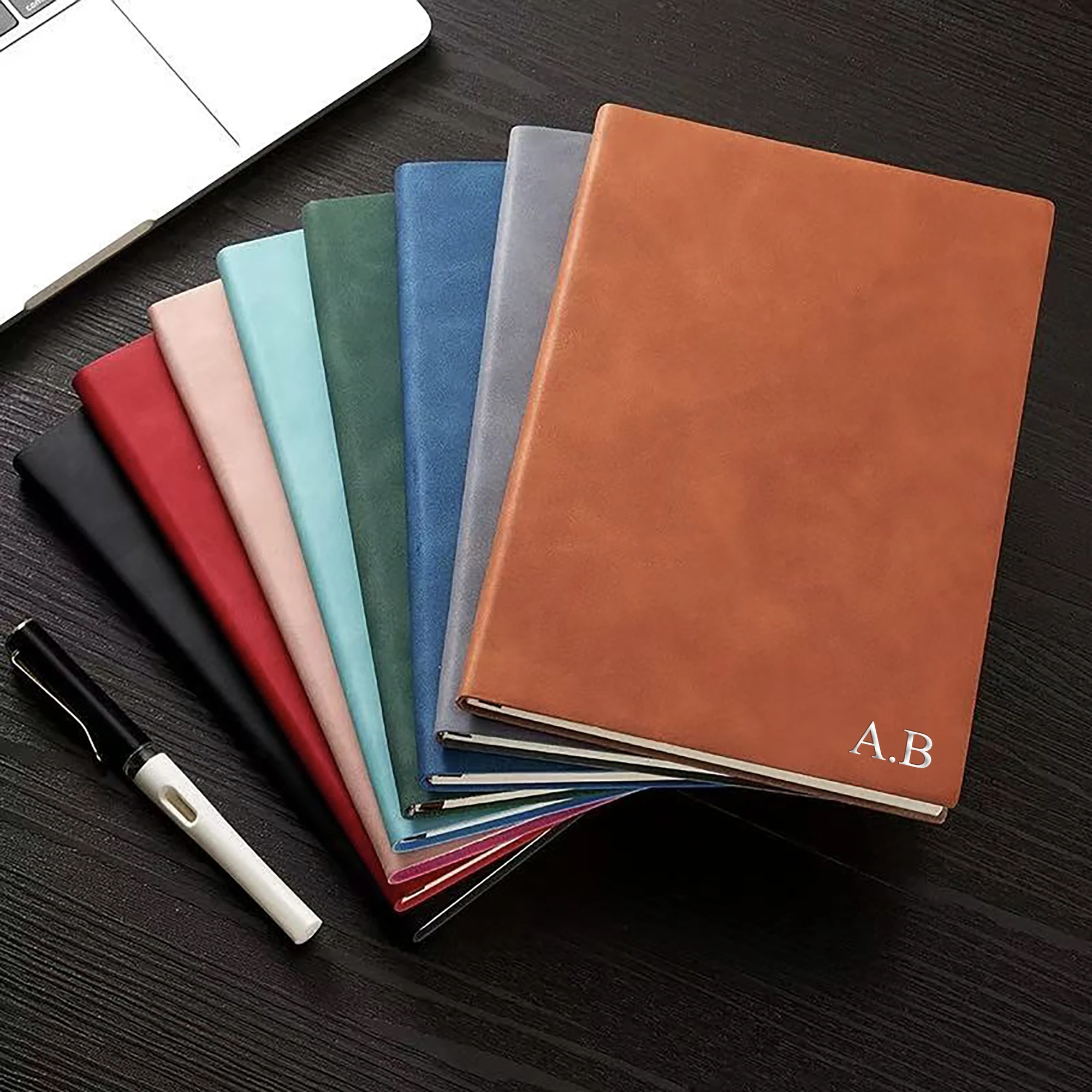 Personalized Custom NoteBook 3D Silvery Engraving Name Minimalist Notebook Faux Leather A5 Soft Cover with Bookmarks thumbnail 2