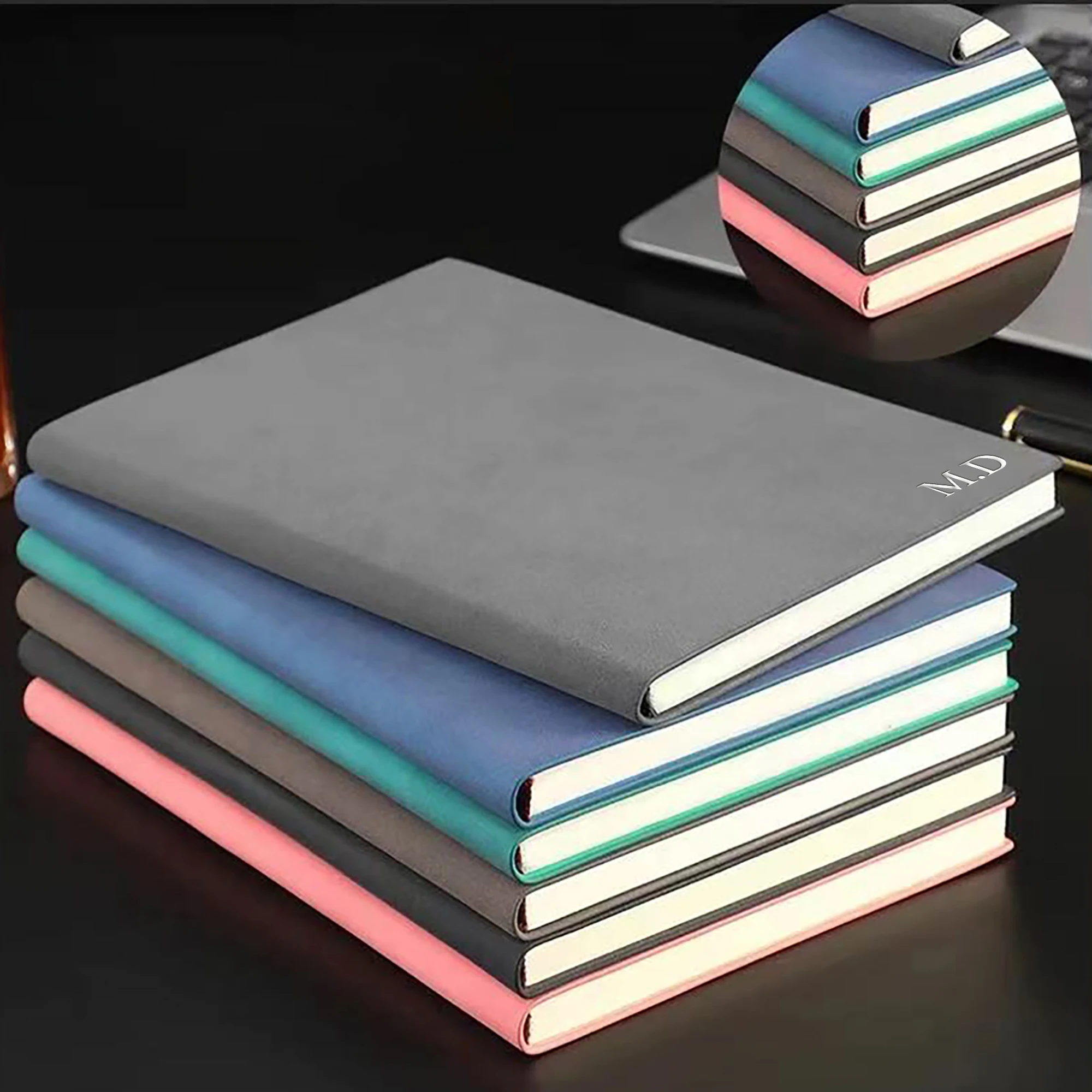 Personalized Custom NoteBook 3D Silvery Engraving Name Minimalist Notebook Faux Leather A5 Soft Cover with Bookmarks thumbnail 4