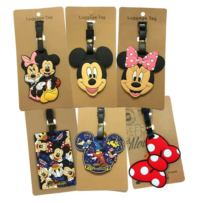 Cute Mickey And Minne Luggage Travel Accessories Tag Silica Gel Suitcase Id Addres Holder Baggage Boarding Tag Portable Label