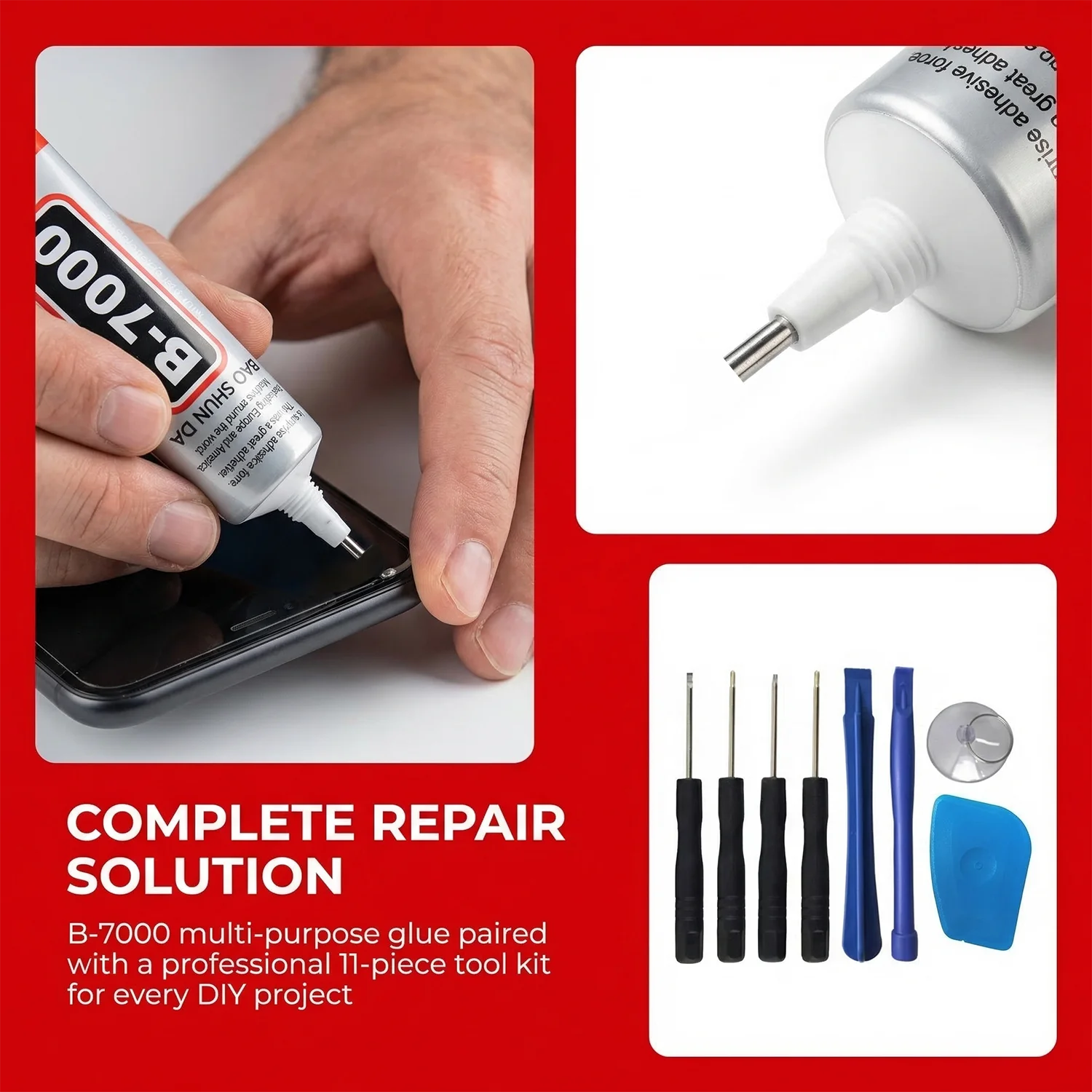 B7000 Mobile Phone Screen High-Strength Waterproof Adhesive With 9 in 1 Mobile Phone Repair Tools Disassemble Repair Set for Phone Screwdriver Combination Skid Multi Function Disassembly Kit . thumbnail 3
