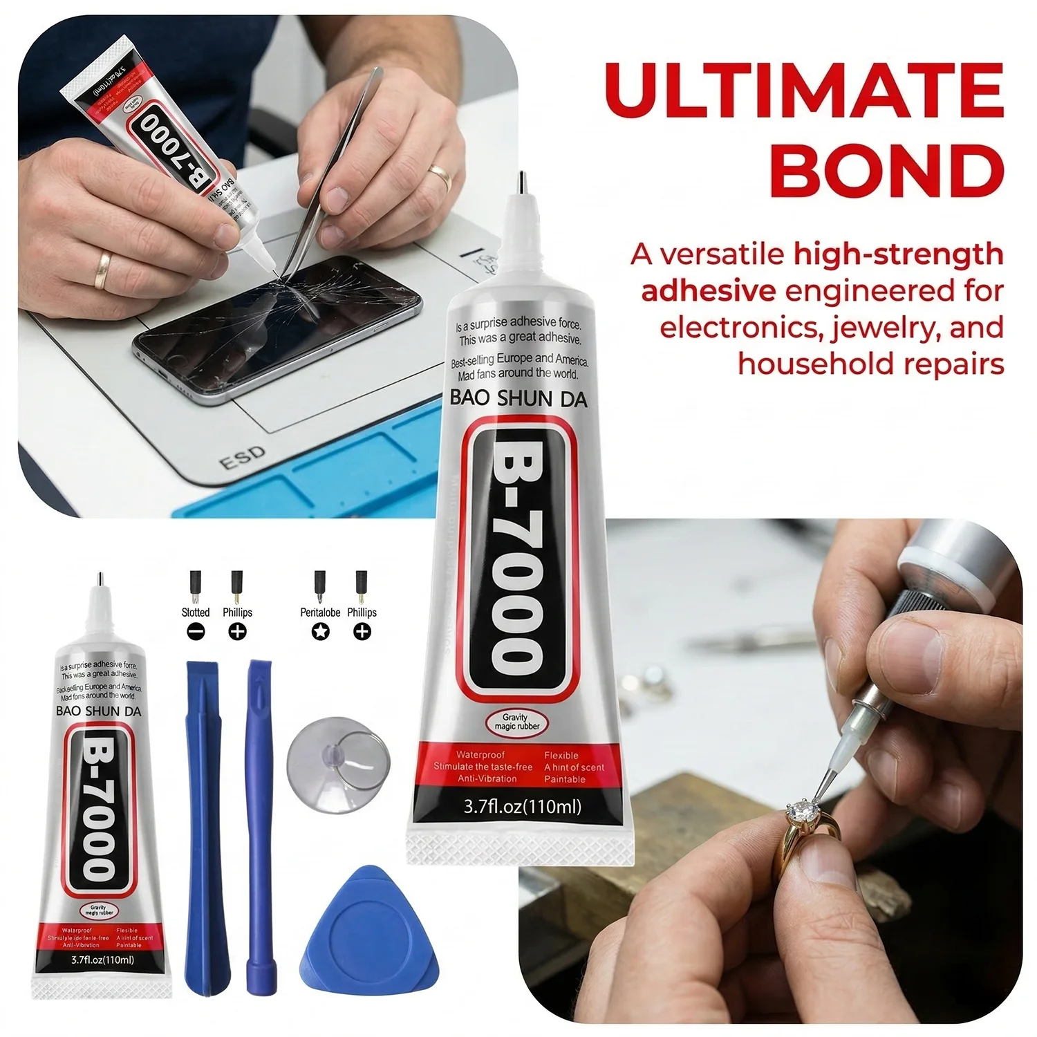 B7000 Mobile Phone Screen High-Strength Waterproof Adhesive With 9 in 1 Mobile Phone Repair Tools Disassemble Repair Set for Phone Screwdriver Combination Skid Multi Function Disassembly Kit . thumbnail 2