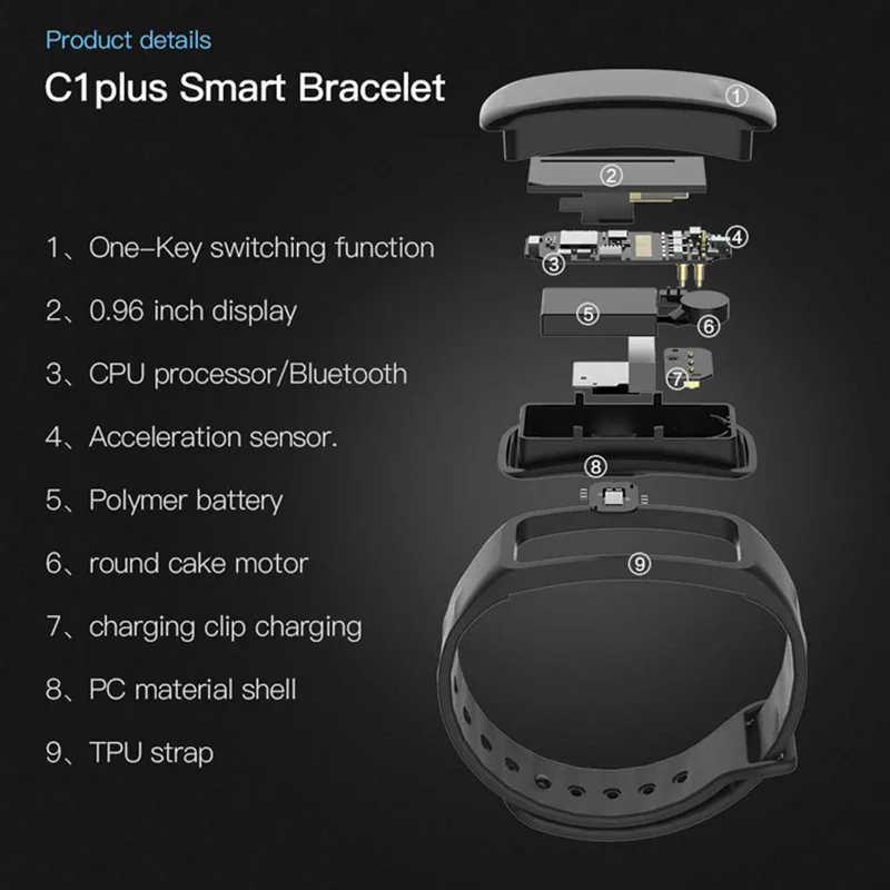 Lenovo Smart Watch C1 Plus Bluetooth Step Counting Sports Bracelet Fitness Tracker Heart Rate Blood Pressure Sleep Men Women thumbnail 3