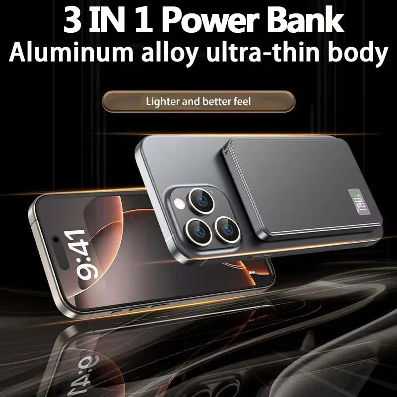 3 IN 1 Power Bank 50000mAh Slim Magnetic Wireless Power Bank For MagSafe 22.5W External Battery For iPhone Samsung Mobile Phone thumbnail 2