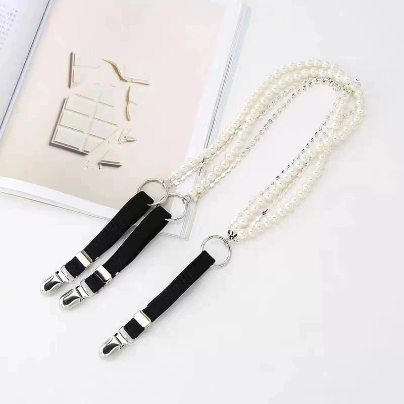 New pearl rhinestone chain shoulder strap clip chain for women's outerwear,elastic and elastic suspender strap women belt thumbnail 4