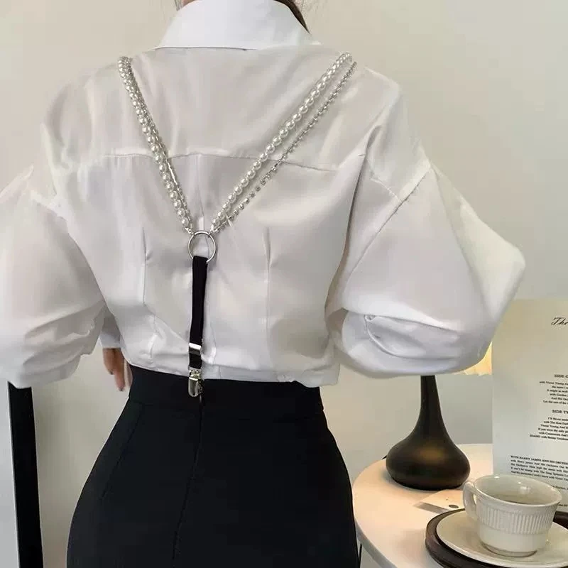 New pearl rhinestone chain shoulder strap clip chain for women's outerwear,elastic and elastic suspender strap women belt thumbnail 2