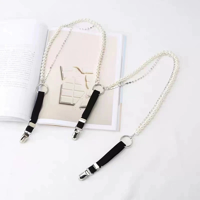 New pearl rhinestone chain shoulder strap clip chain for women's outerwear,elastic and elastic suspender strap women belt thumbnail 3