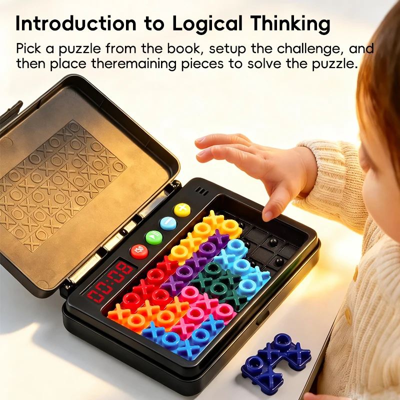 Timed Version IQ XOXO Logic Puzzle Game, 120 Challenges Travel Brain Teaser with Case, Educational Game for Kids Adults Gifts thumbnail 3