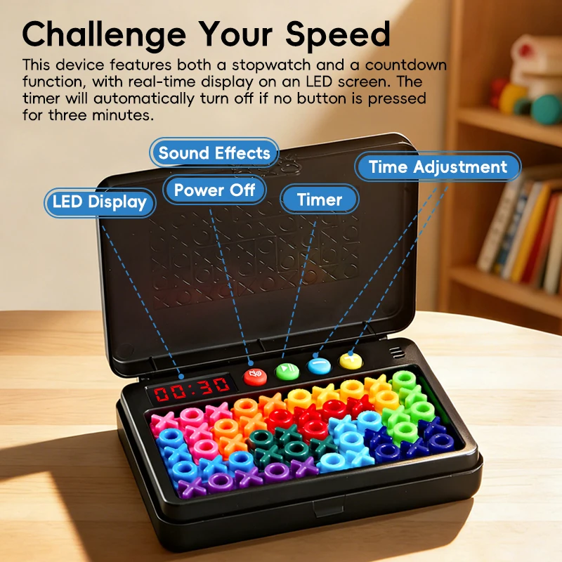 Timed Version IQ XOXO Logic Puzzle Game, 120 Challenges Travel Brain Teaser with Case, Educational Game for Kids Adults Gifts thumbnail 4