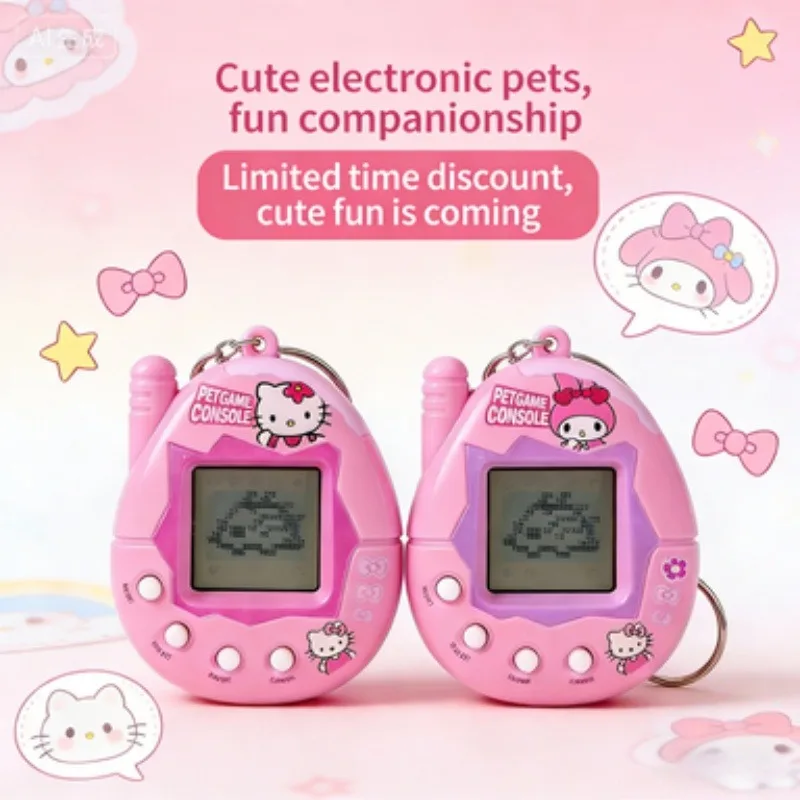 Cute Hello Kitty My Melody Electronic Pet Game Console Retro Virtual Pet Toy, Nostalgic Tamagotchi Style Keychain Pet for Girls
