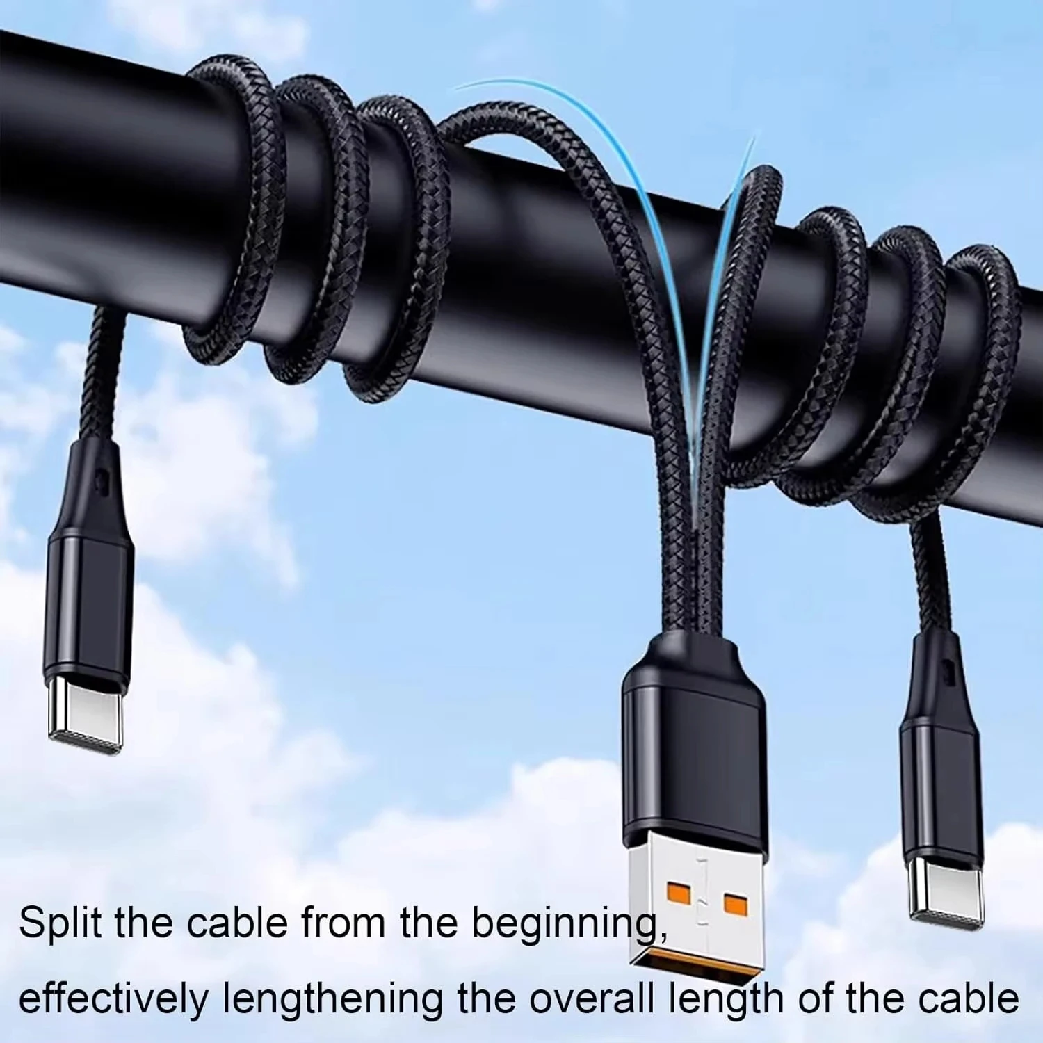 2 in 1 Dual Type-C Splitter Cable 6A USB A To Type C Fast Charging Data Nylon Cord for iphone 17 16 15 Pro Max Xiaomi Samsung thumbnail 3