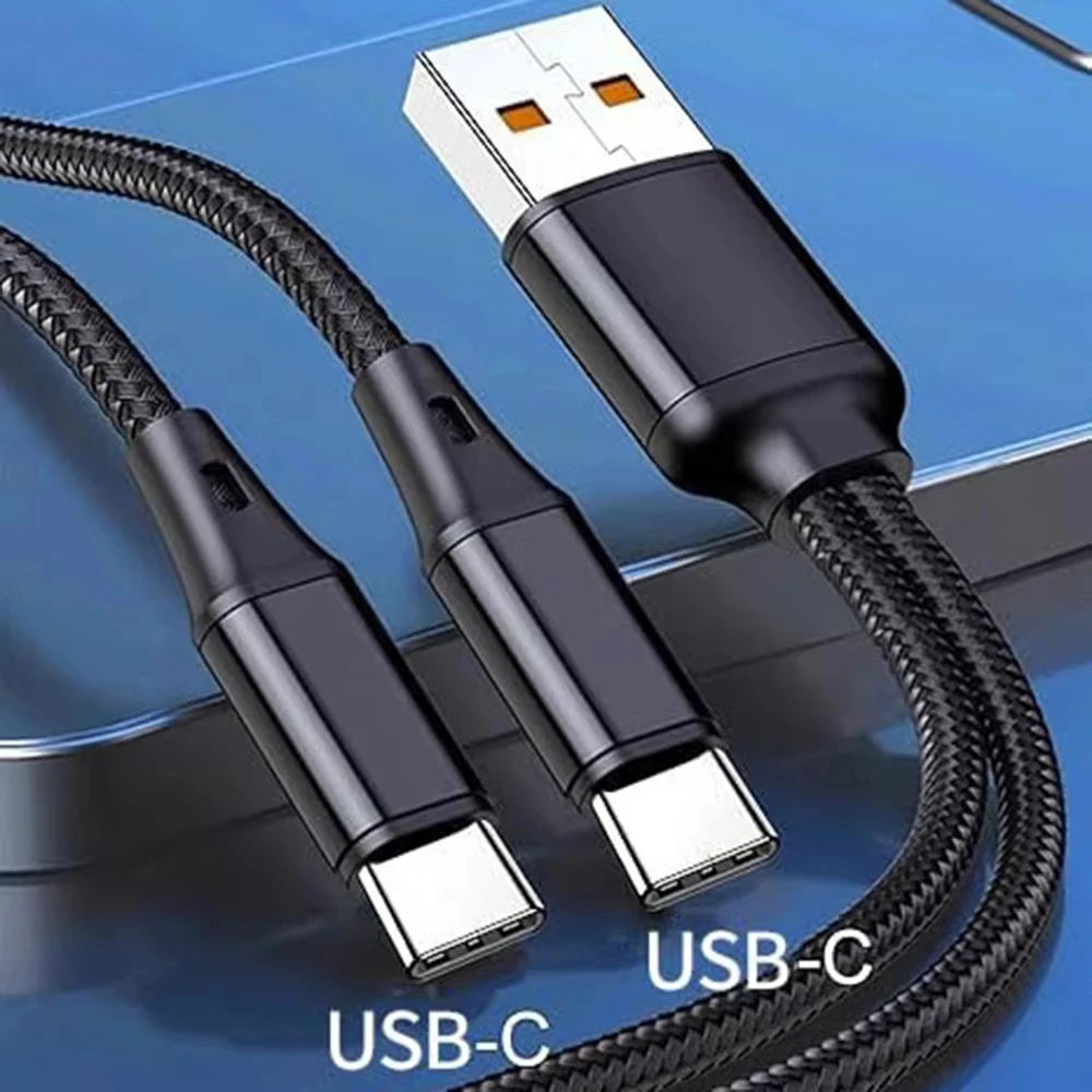 2 in 1 Dual Type-C Splitter Cable 6A USB A To Type C Fast Charging Data Nylon Cord for iphone 17 16 15 Pro Max Xiaomi Samsung thumbnail 2